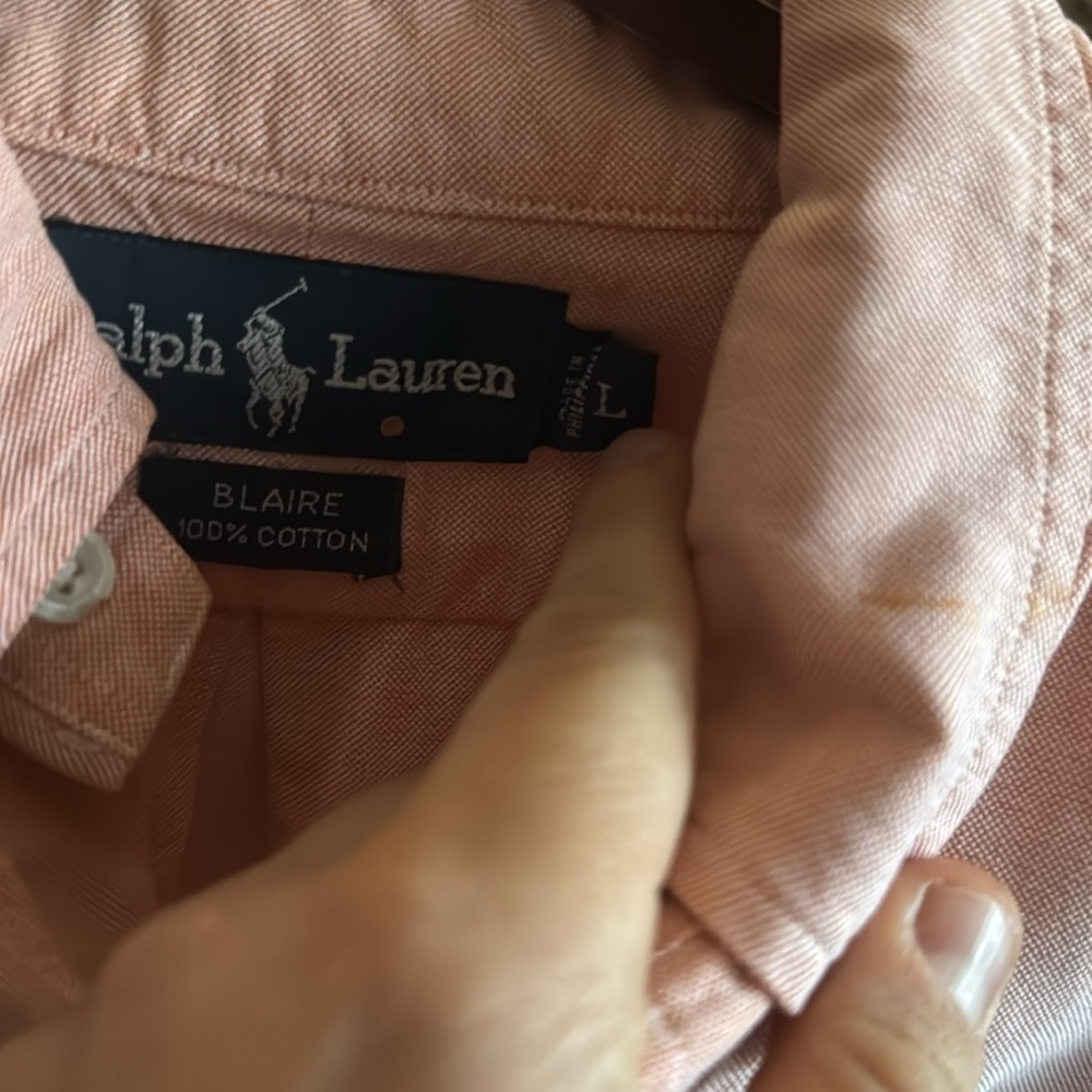 Ralph Lauren Men’s Large Blairs 100% Cotton Peach Preppy Short Sleeve Shirt - Picture 6 of 8